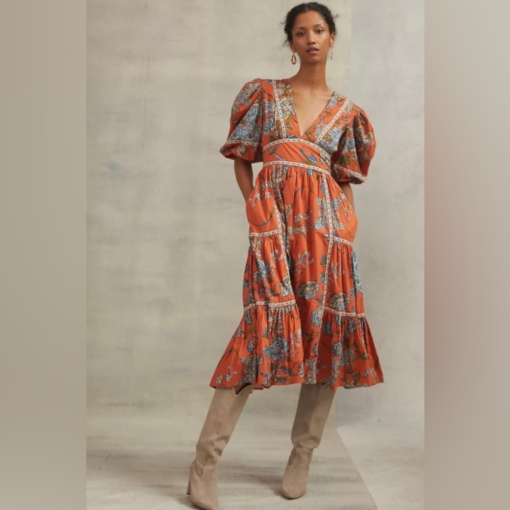 Anthropologie “Love The Label” Puff-Sleeve Midi Dress